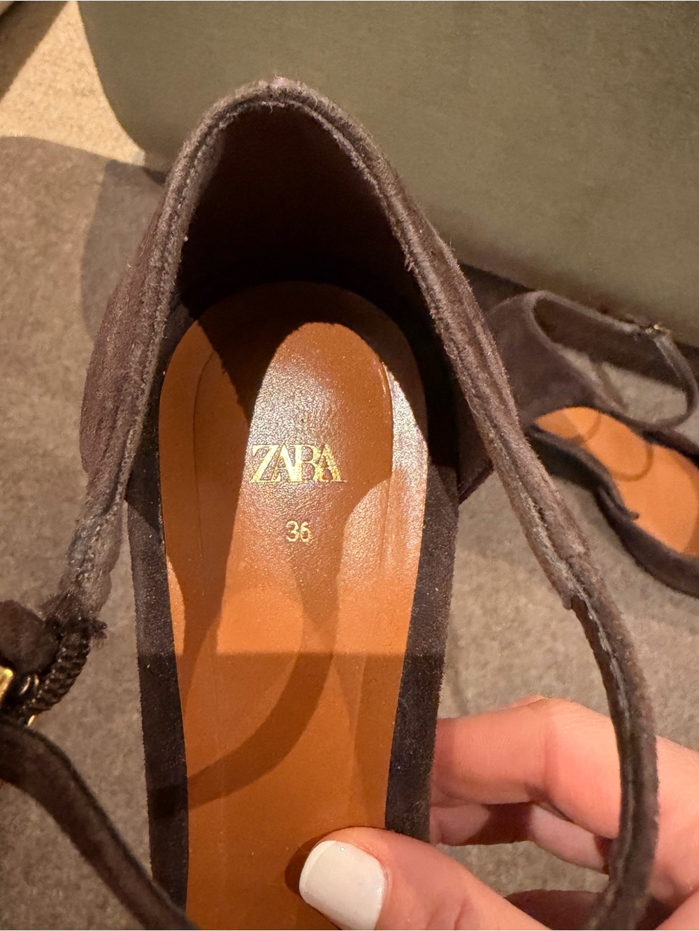 Zara Brown Suede Pointed-Toe Ankle-Strap Heels - Picture 4 of 4